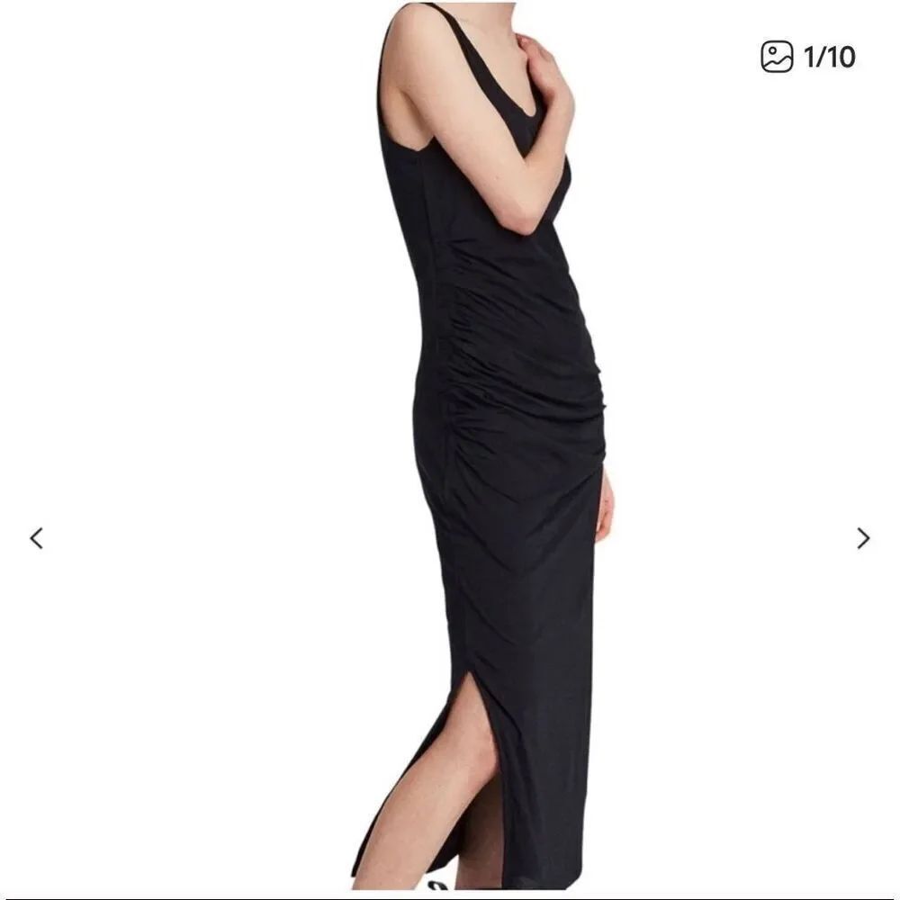 All Saints Tina Tank Maxi Dress Ruched Waist Black size medium